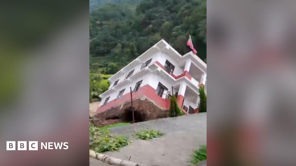 Government Building Collapses into River in Baglung, Nepal Amid Floods