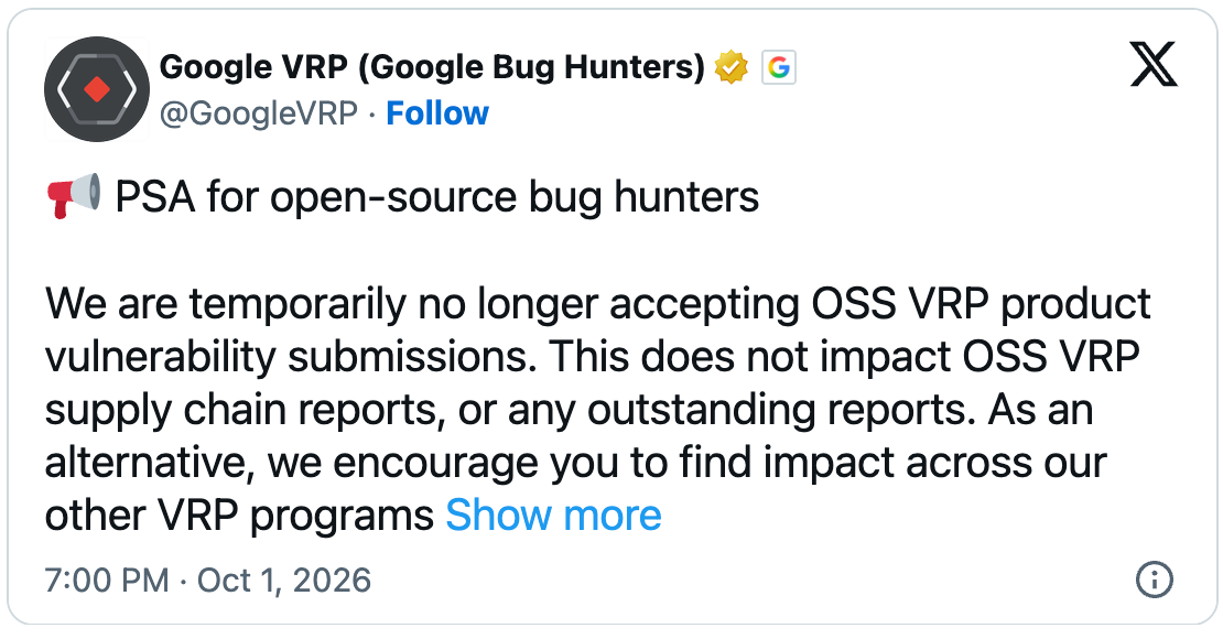 Google pauses open source bug bounty program after surge of low quality reports
