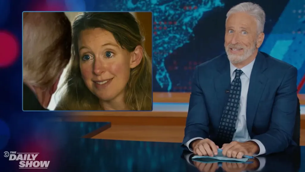 Jon Stewart Compares Trump Aide Natalie Harp to Elizabeth Holmes in New Trailer