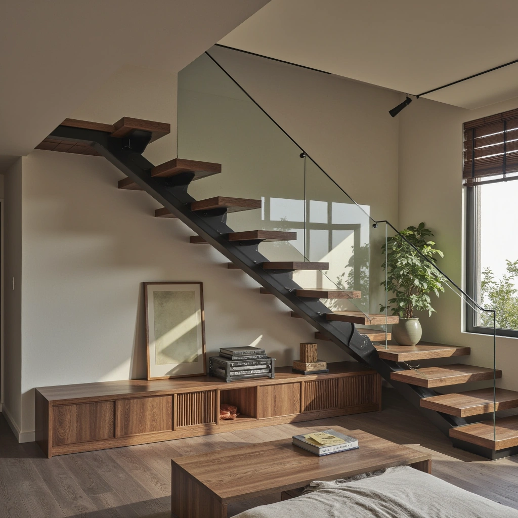 12. Mixed Materials Floating Staircase
