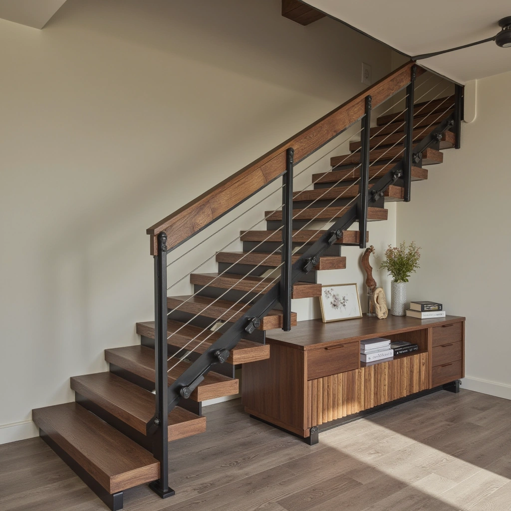 14. Floating Staircase with Wood and Metal Handrail