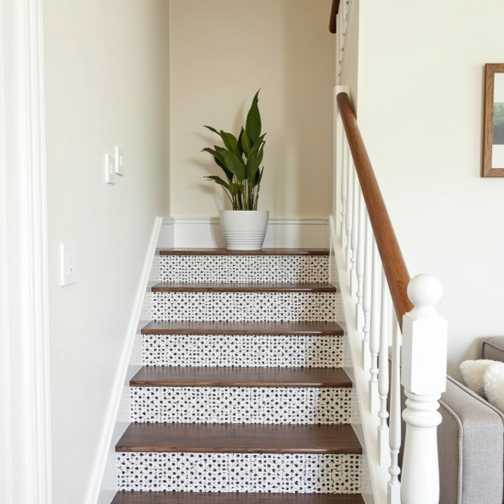14. Wallpapered Stair Treads: Unexpected Texture