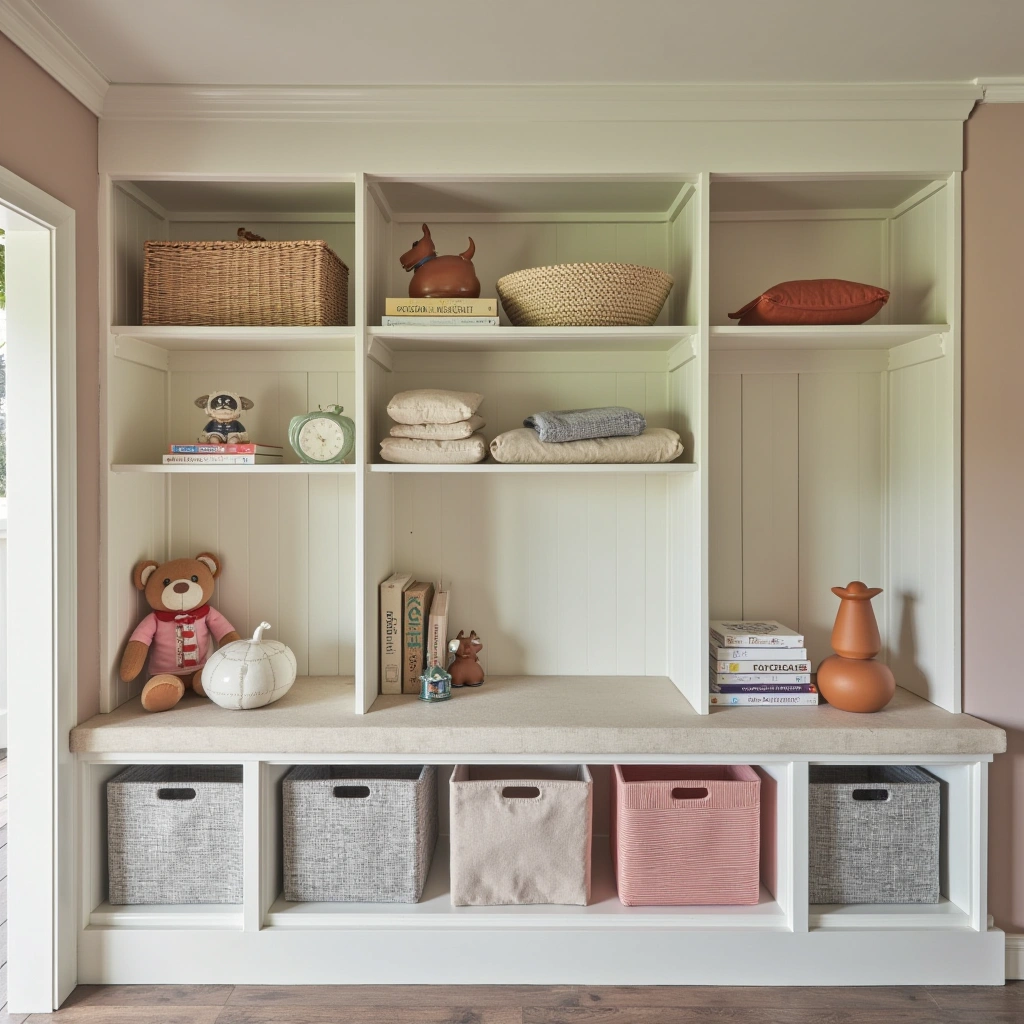 2. Built-In Shelving with Bins