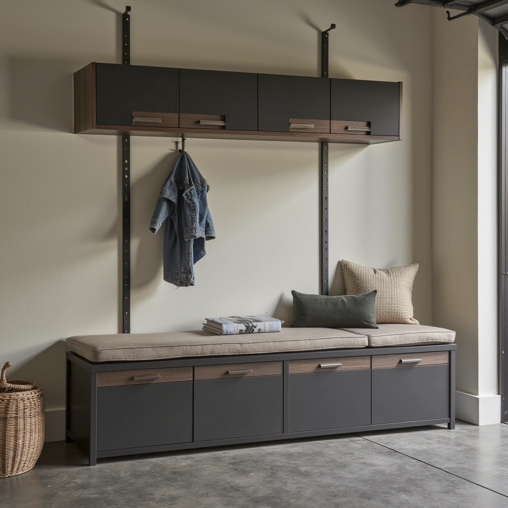 2. Modern Minimalist Metal Frame Bench with Hidden Compartment