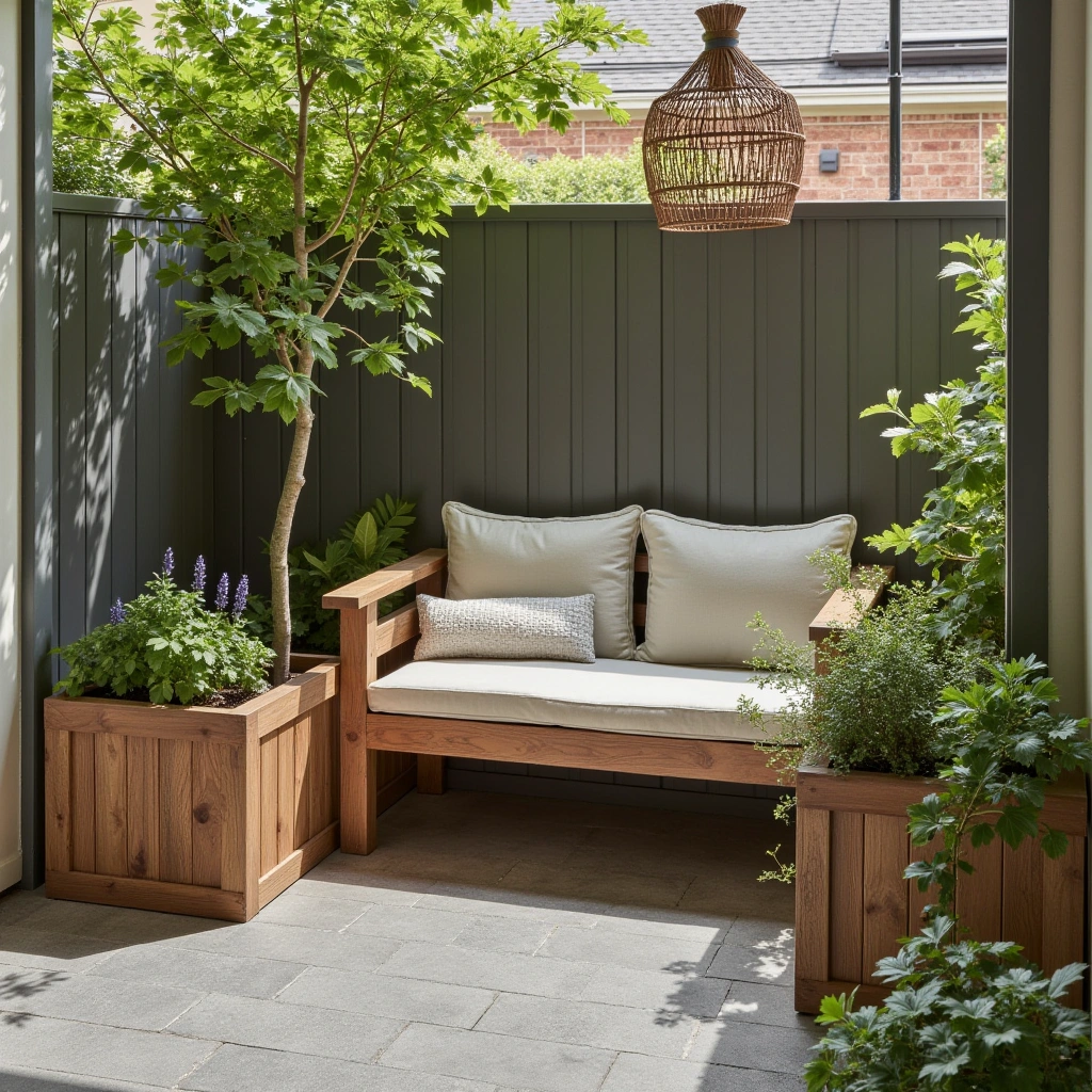 4. Bench with Built-In Planters for a Natural Touch