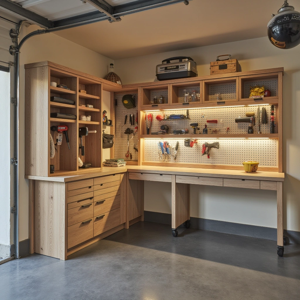 16. Foldable Wall-Mounted Workbench with Tool Storage