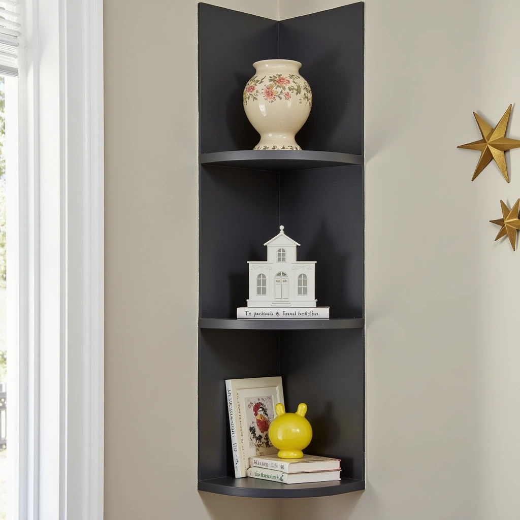 14. Corner Shelves with Chalkboard Backing for Functional Fun