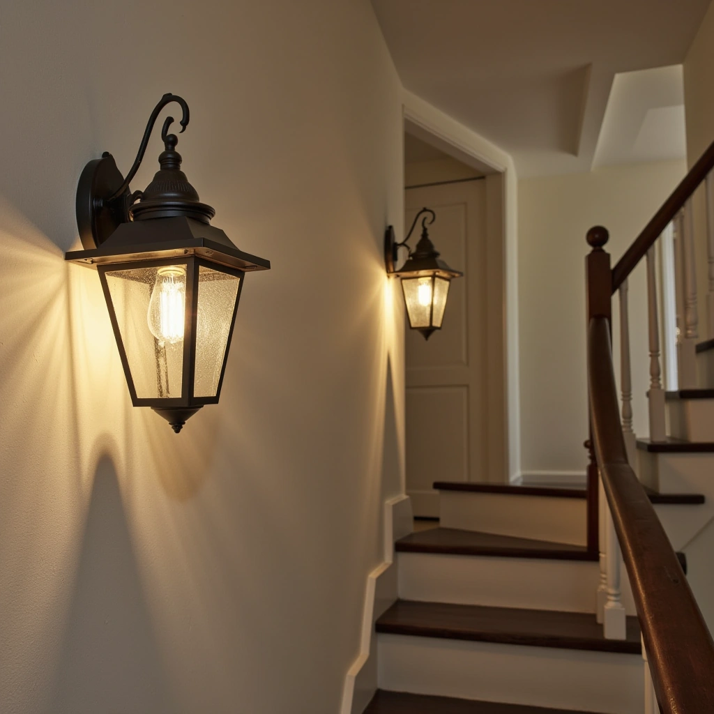11. Lantern-Style Staircase Lighting