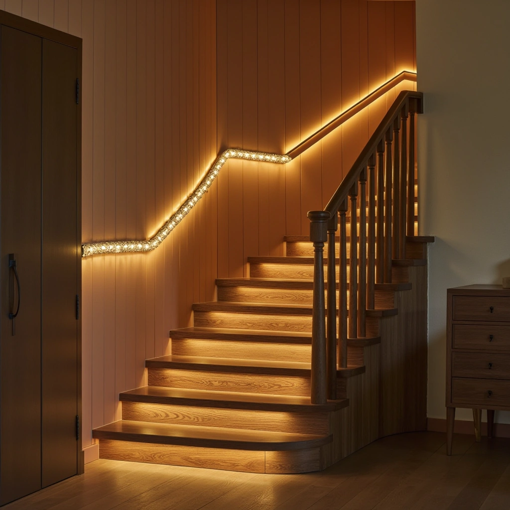 14. Warm Rope Lighting Along Stair Edges
