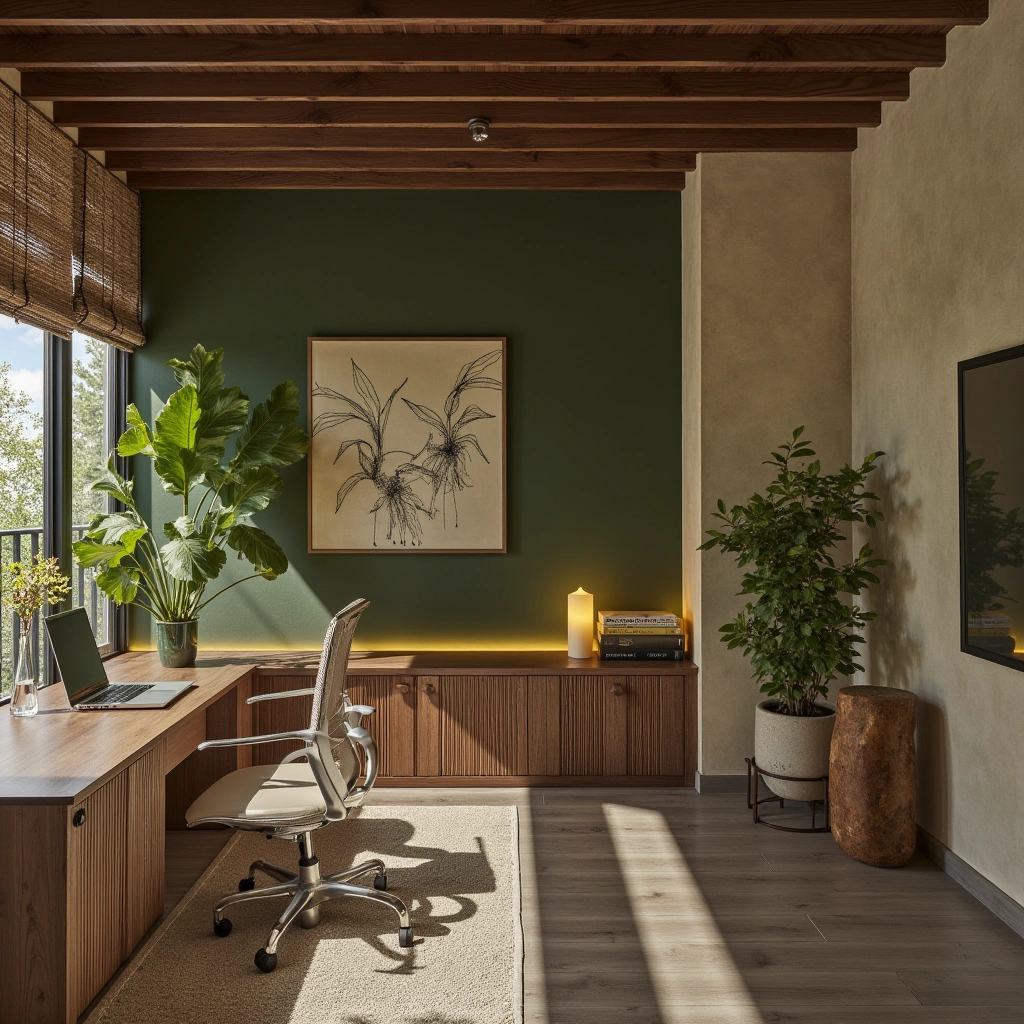 9. Nature-Inspired Basement Office and Guest Room