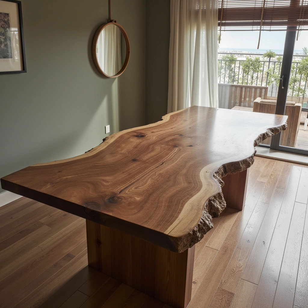 2. Floating Table with Live Edge Wood