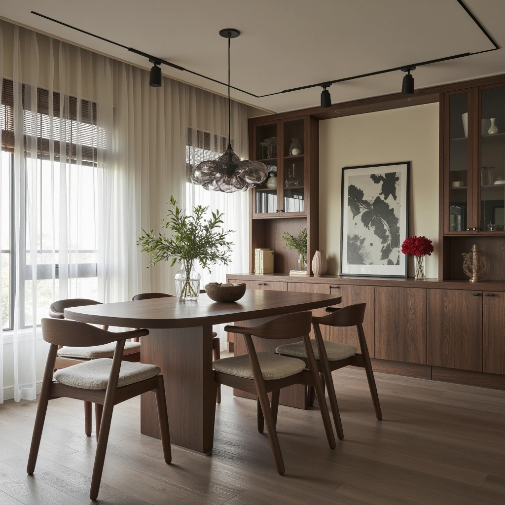5. Floating Dining Table with Built-in Bar Counter
