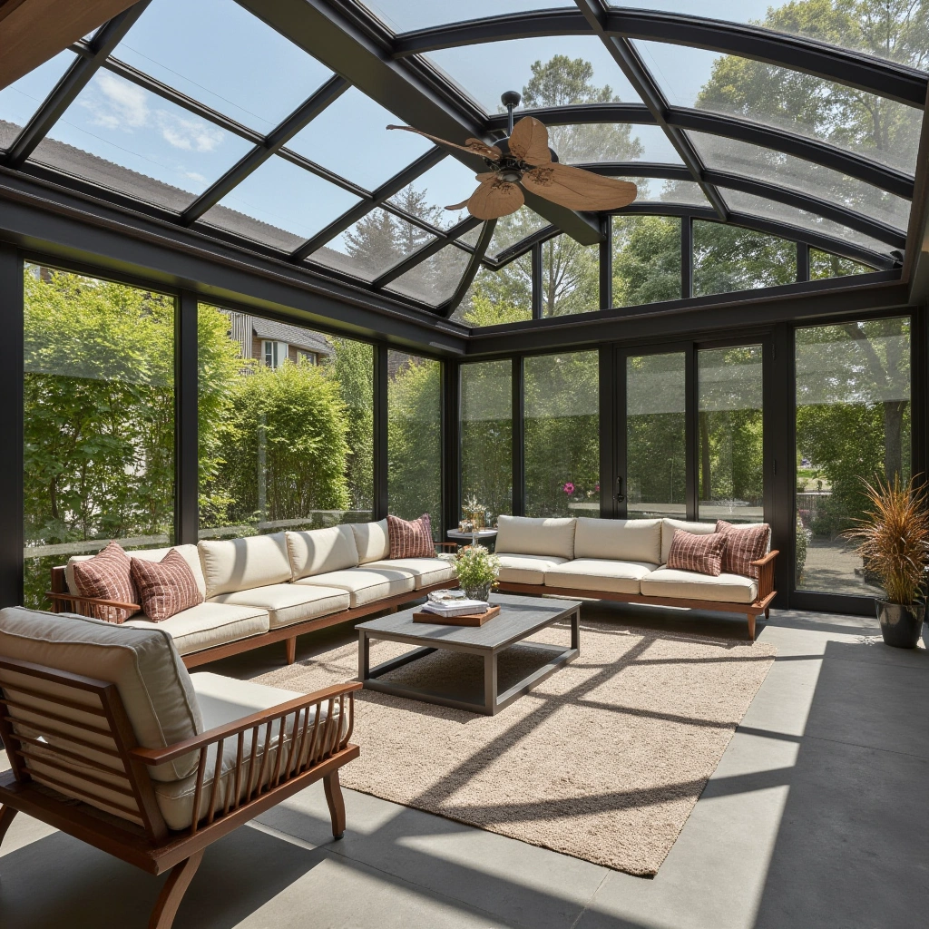 6. Glass-Roof Covered Patio for Maximum Natural Light