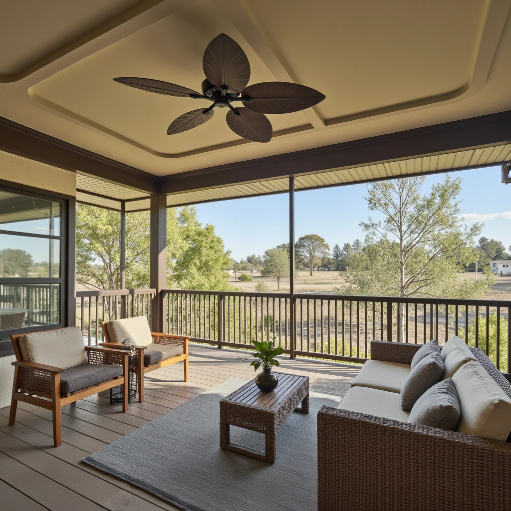 13. Covered Patio with Ceiling Fans for Year-Round Comfort