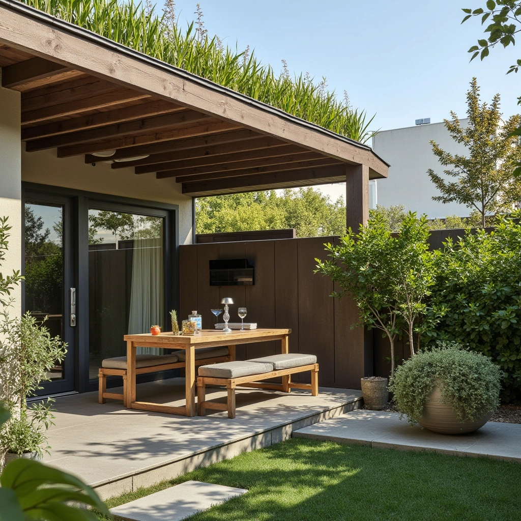 16. Covered Patio with Green Roof for Eco-Friendly Style