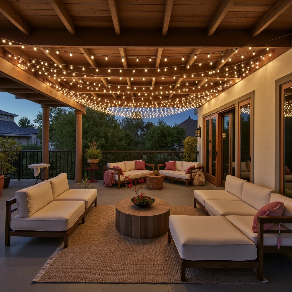 17. Covered Patio with Ambient String Lights