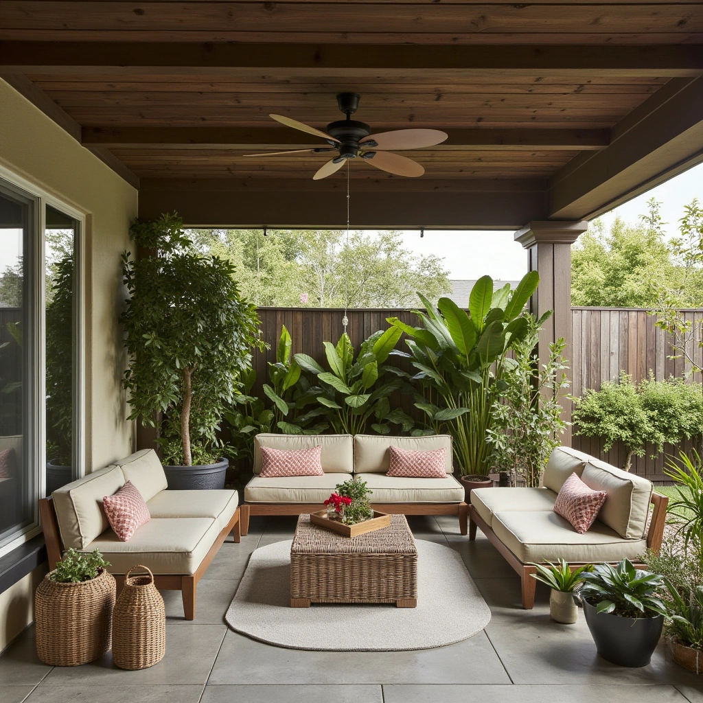 20. Covered Patio as a Garden Retreat with Abundant Plants