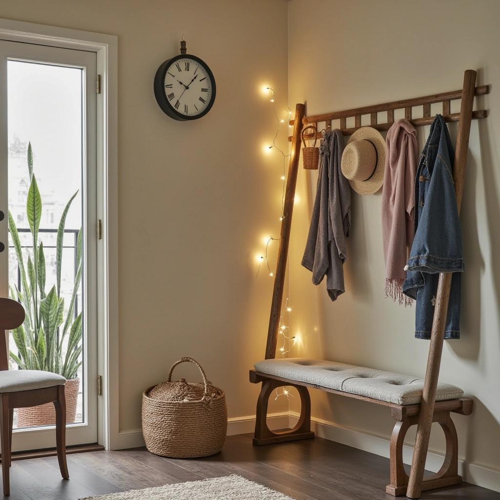 6. Vintage Ladder Coat Rack: Rustic Charm Meets Function