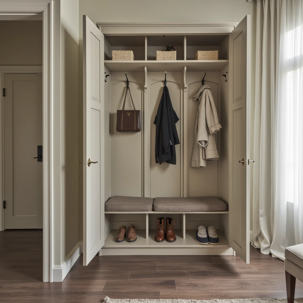 9. Entryway Coat and Shoe Cabinet: Hidden Storage Magic