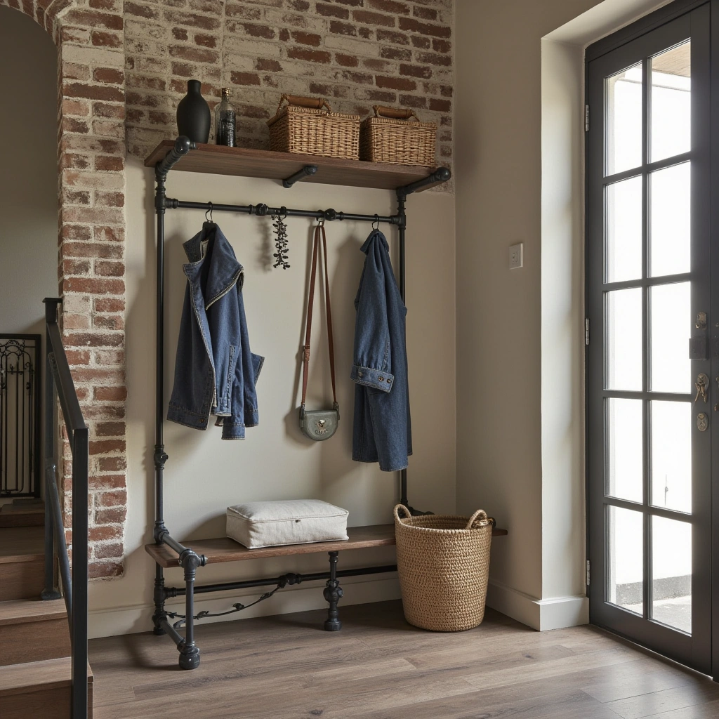 10. Industrial Pipe Coat Rack: Edgy and Durable