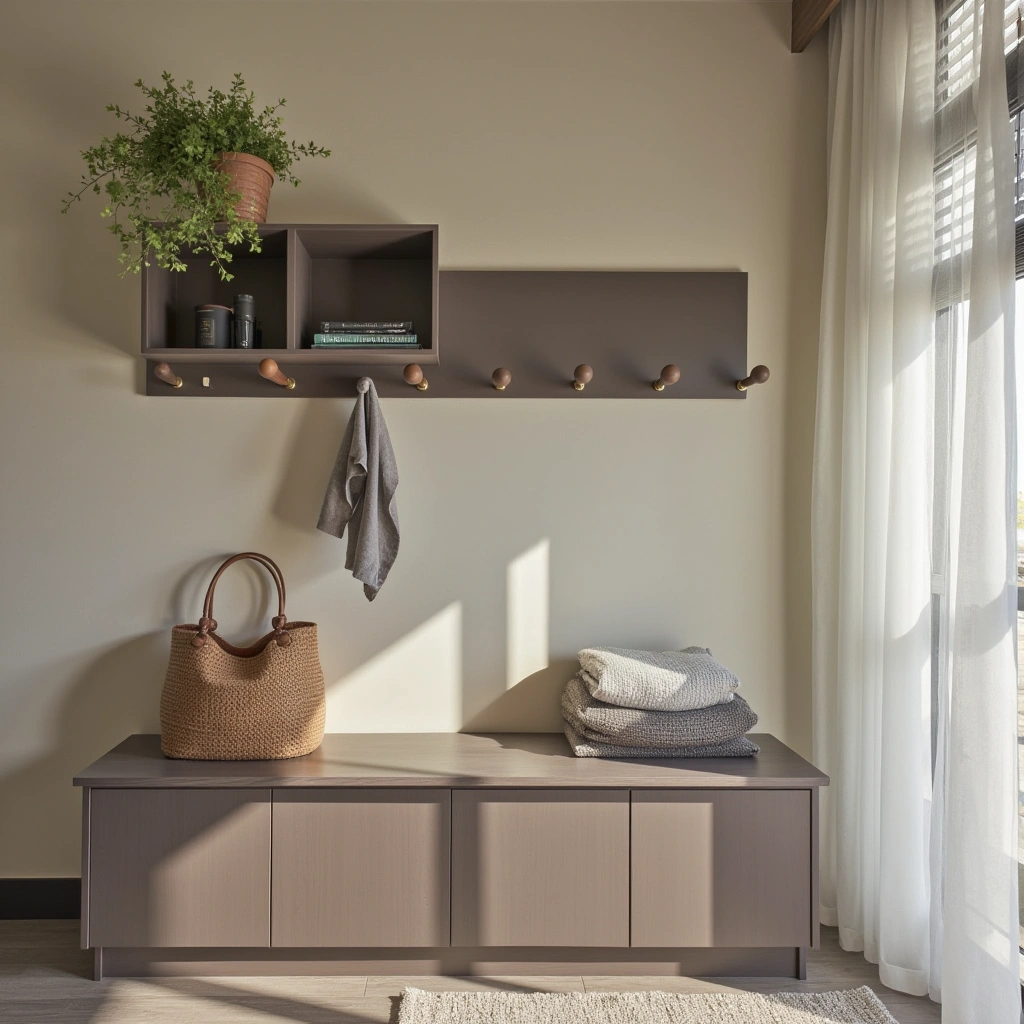 3. Floating Hooks with Shelves: Dual-Purpose Elegance