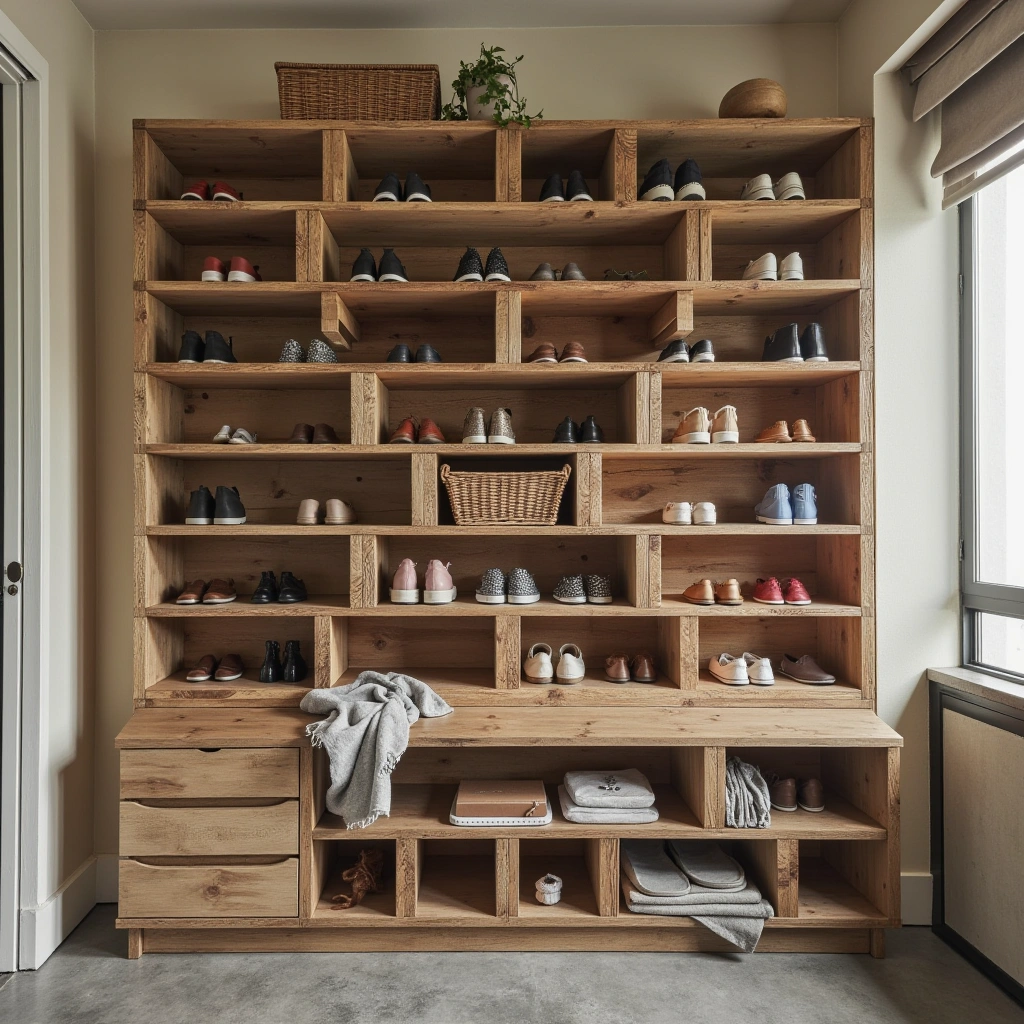 4. DIY Pallet Shoe Rack Wall: Rustic and Budget-Friendly