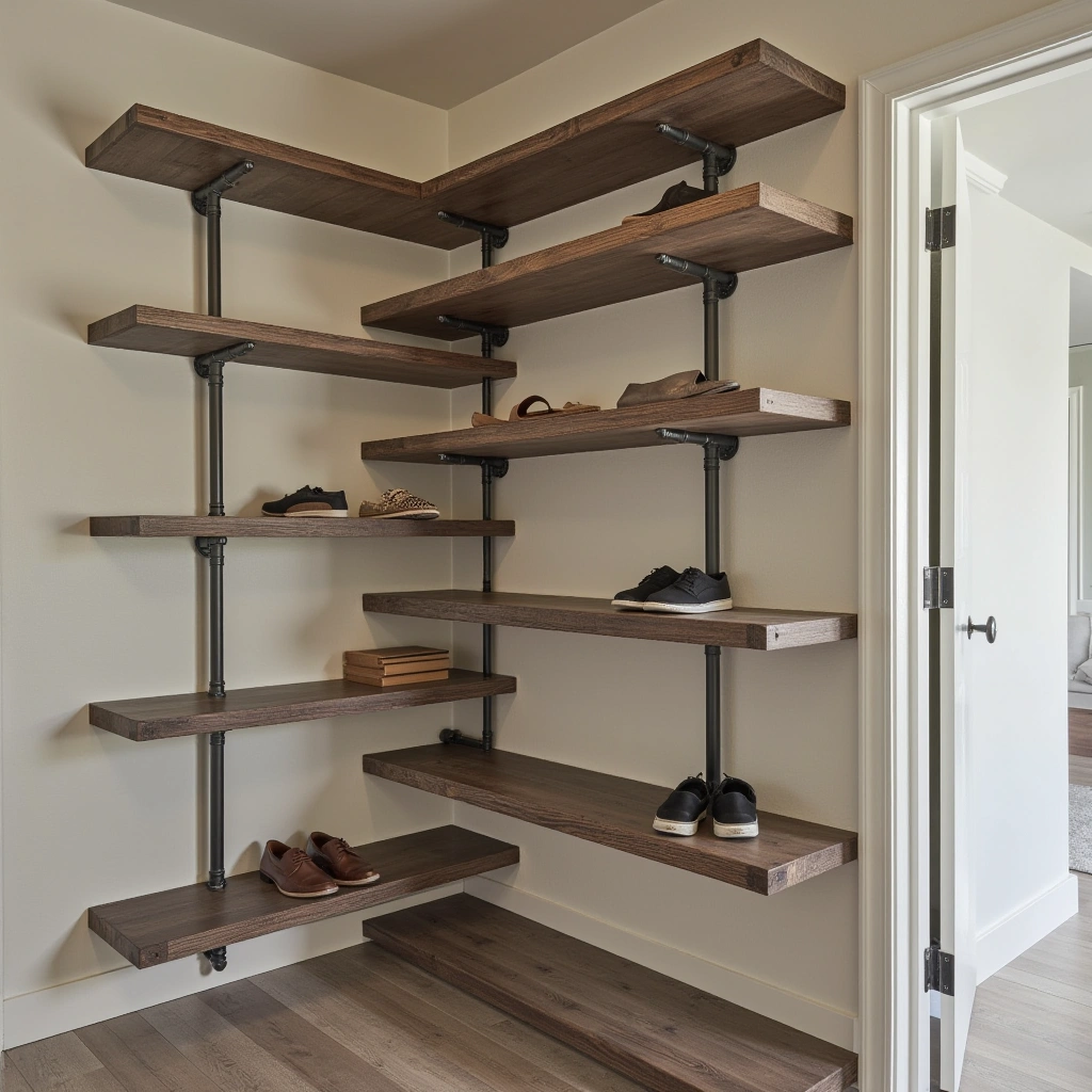 7. Pipe Shelving for Shoes: Industrial and Durable