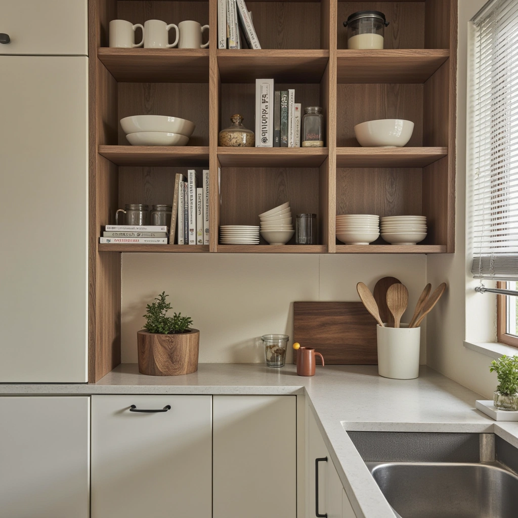 14. Open Shelving Inside Cupboards for Display