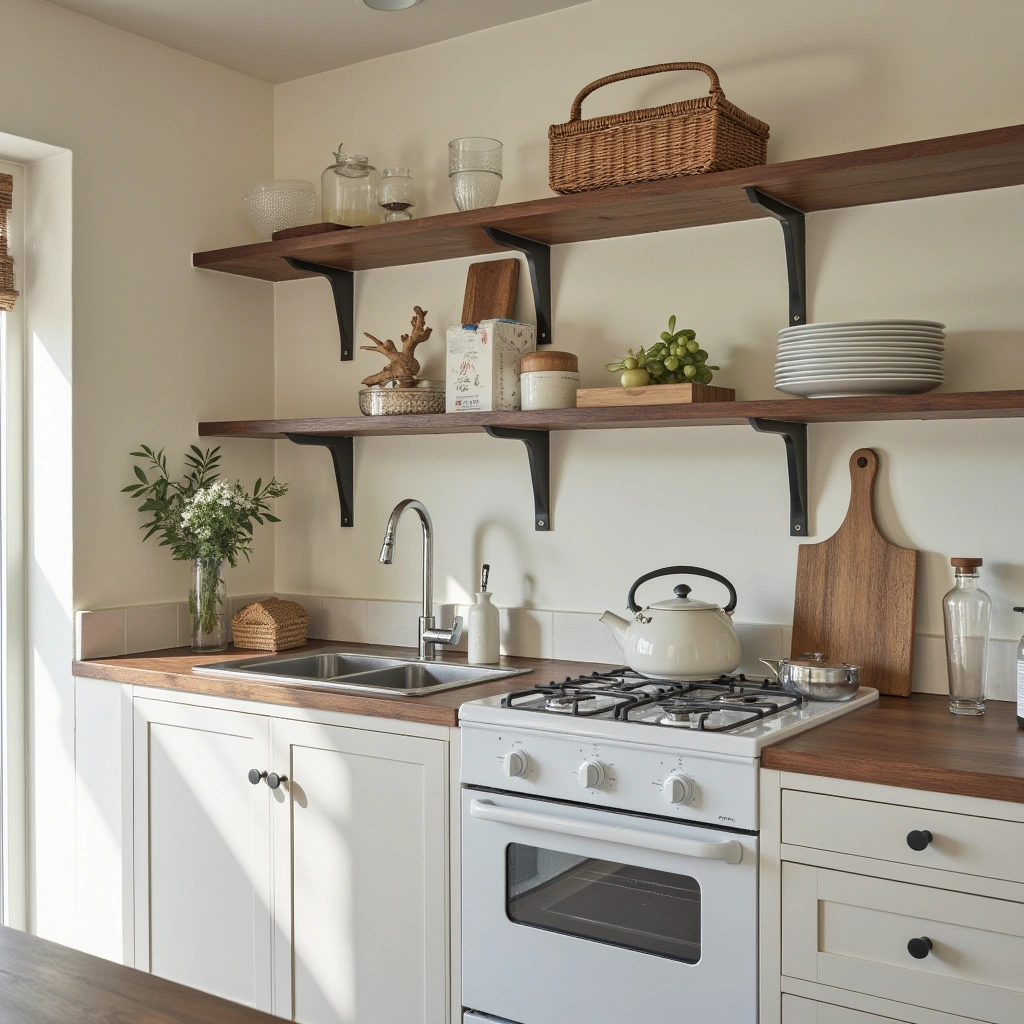 2. Open Shelving to Showcase Rustic Accessories