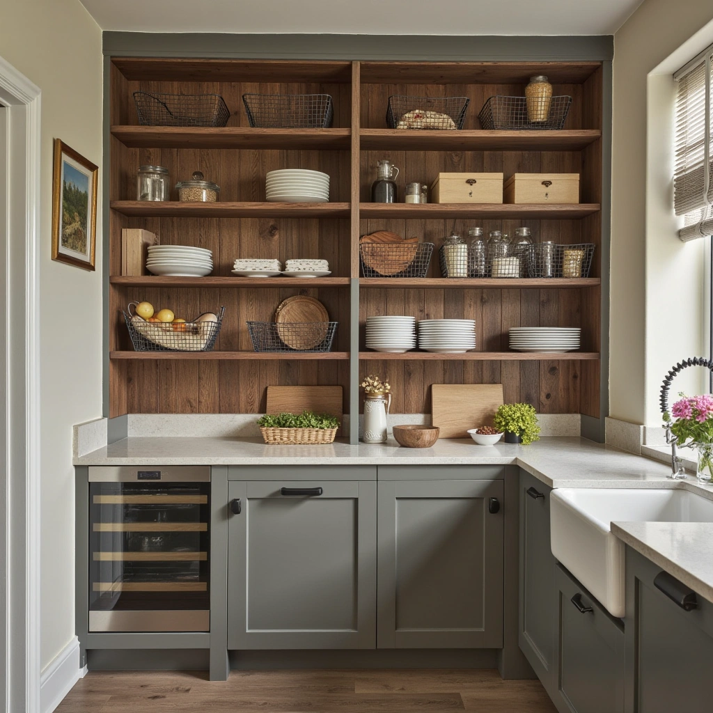 9. Open Pantry with Wire Baskets for Organized Storage