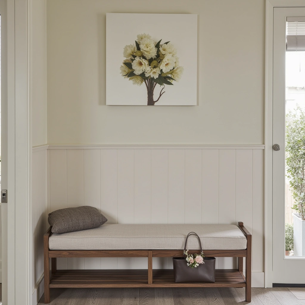 7. Upholstered Bench Hall Tree for Extra Comfort