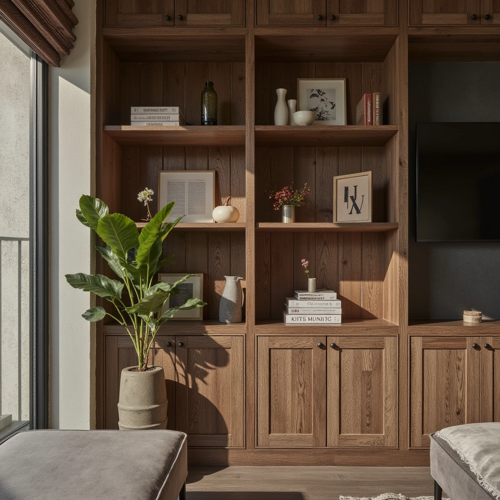 3. Rustic Library with Wooden Shelves