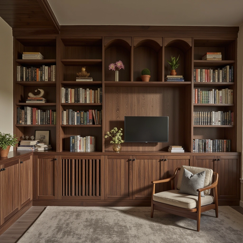 1. Classic Wood-Laden Library with Built-In Shelves