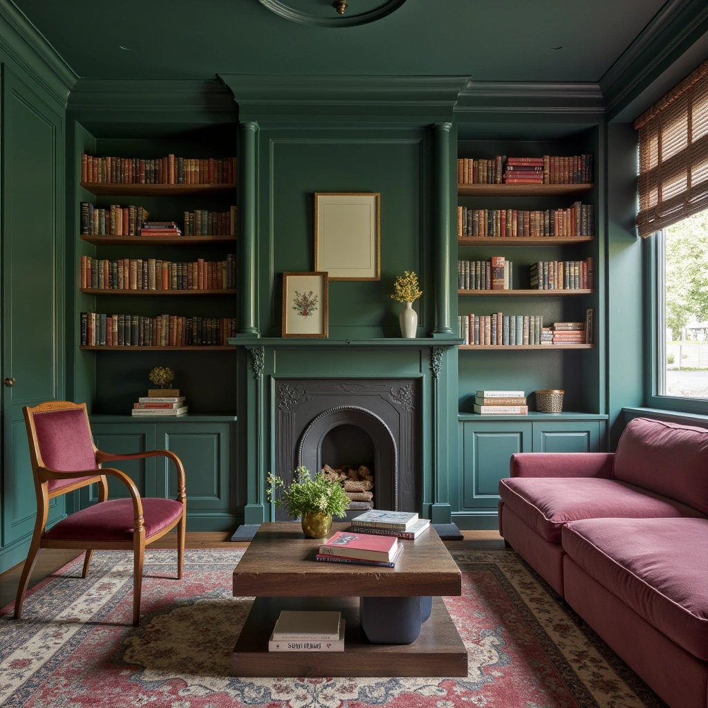 8. Color-Pop Library with Bold Walls and Artistic Flair