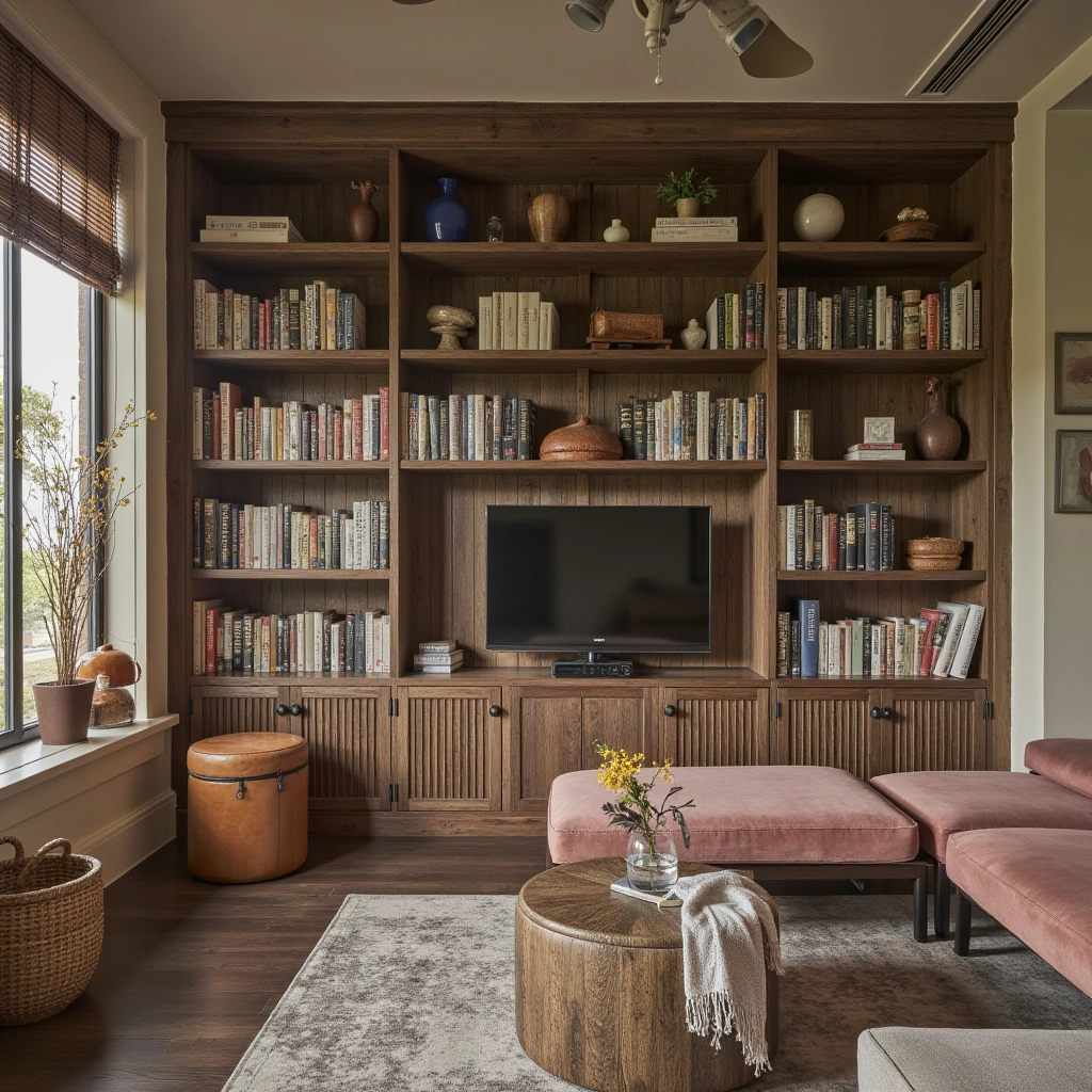 9. Rustic Farmhouse Library with Cozy Textures and Vintage Finds