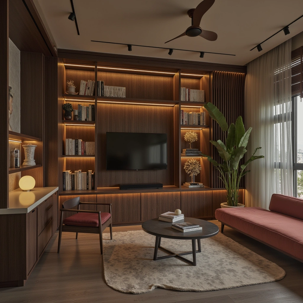 10. Tech-Integrated Library with Smart Lighting and Comfortable Seating