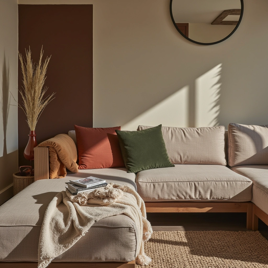 13. Cozy Throws and Cushions in Earth Tones