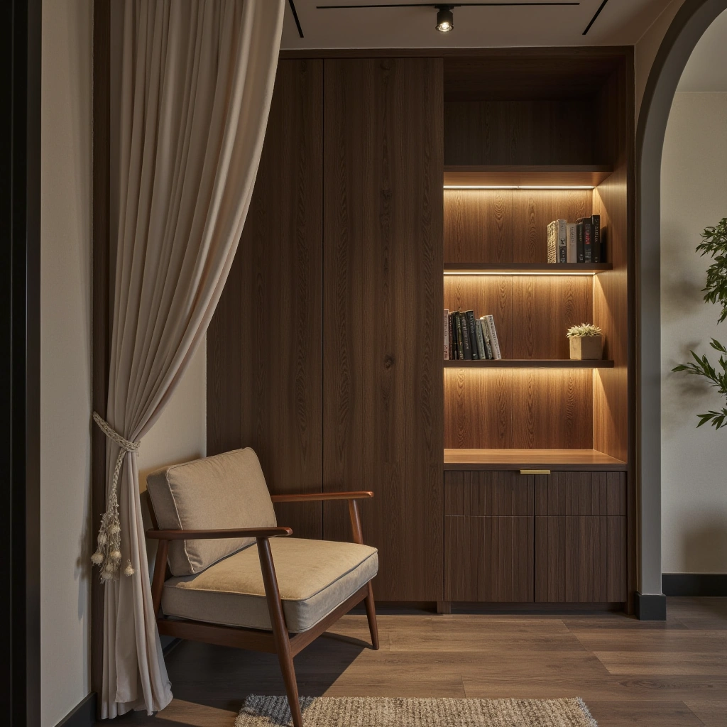 3. Hidden Library Nook Behind a Curtain