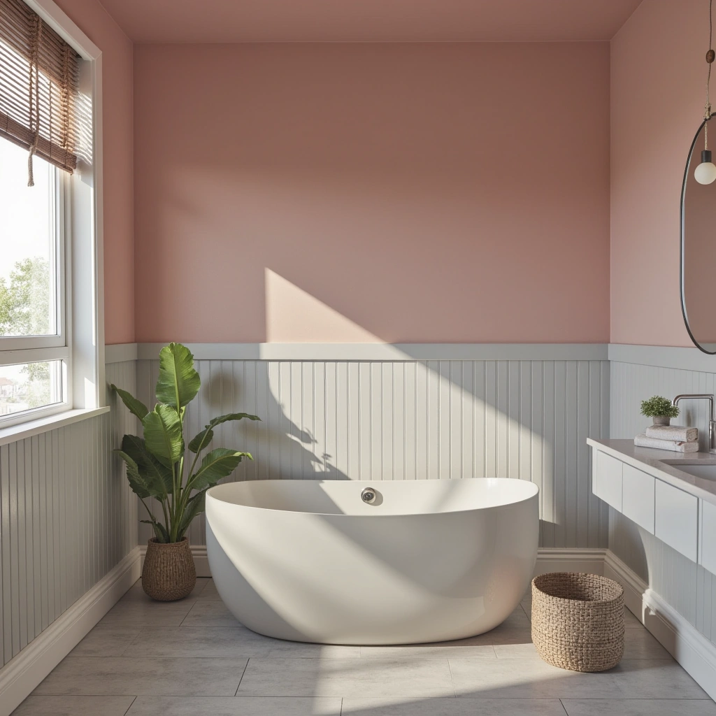 Pink and Grey Bathroom with a Coastal Vibe