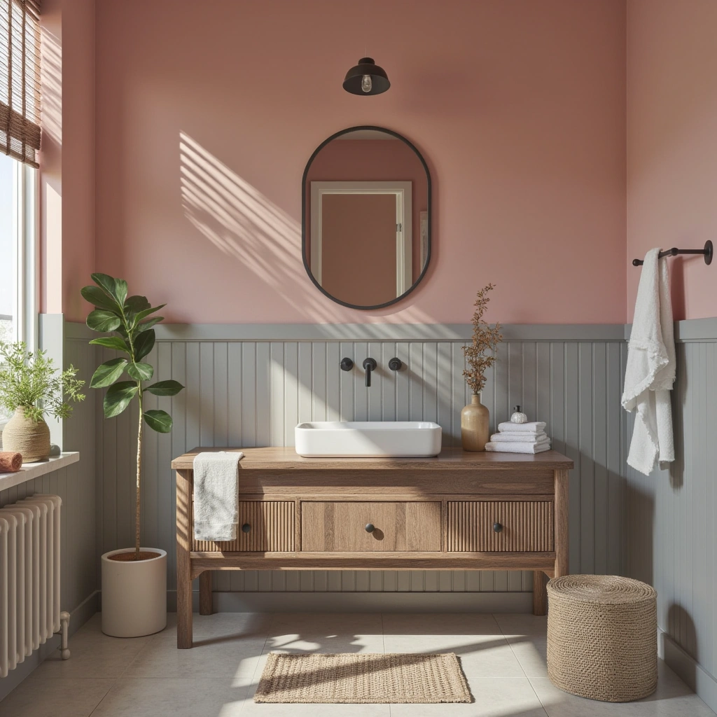 Pink and Grey Bathroom with a Boho Vibe
