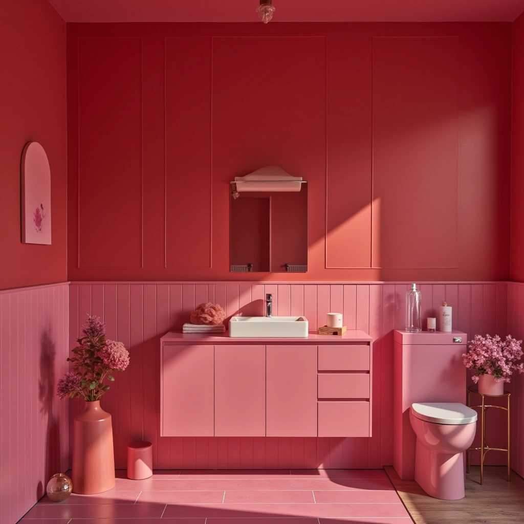 Pink and Red Bathroom