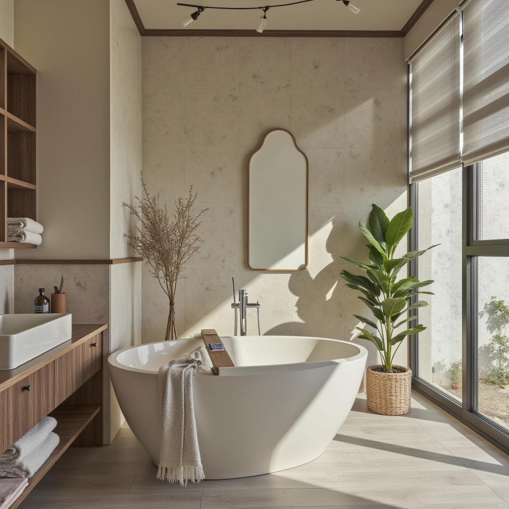 Neutral Bathroom with a Focus on Plants