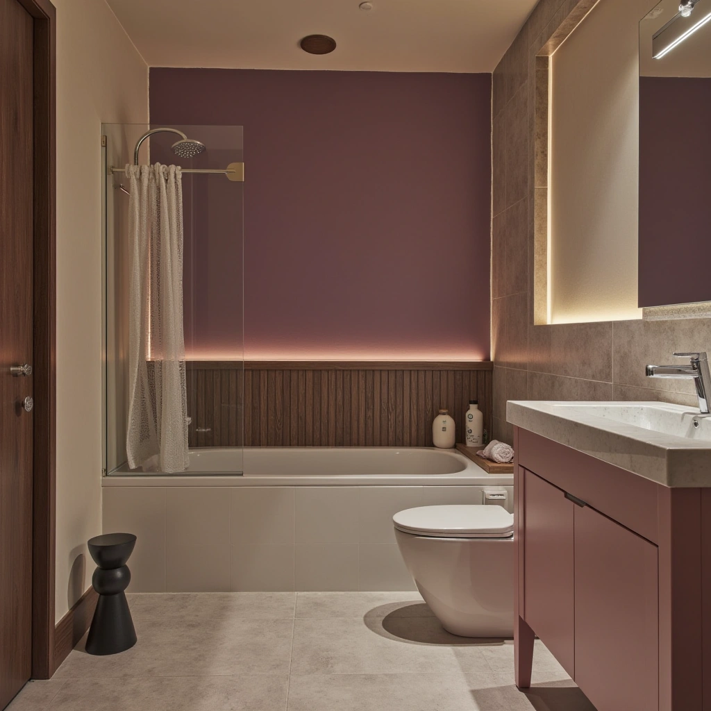 6. Violet and Beige Bathroom