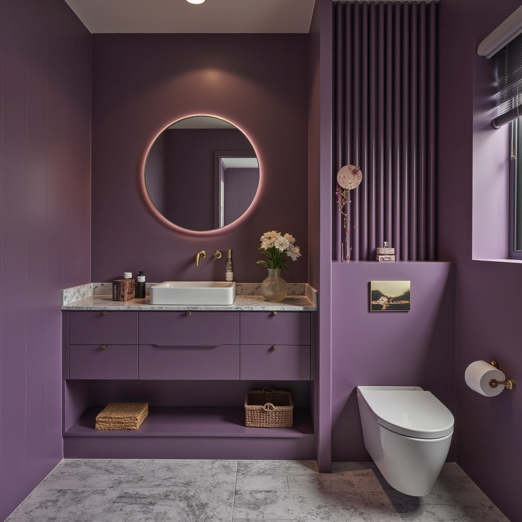 9. Violet and Metal Bathroom