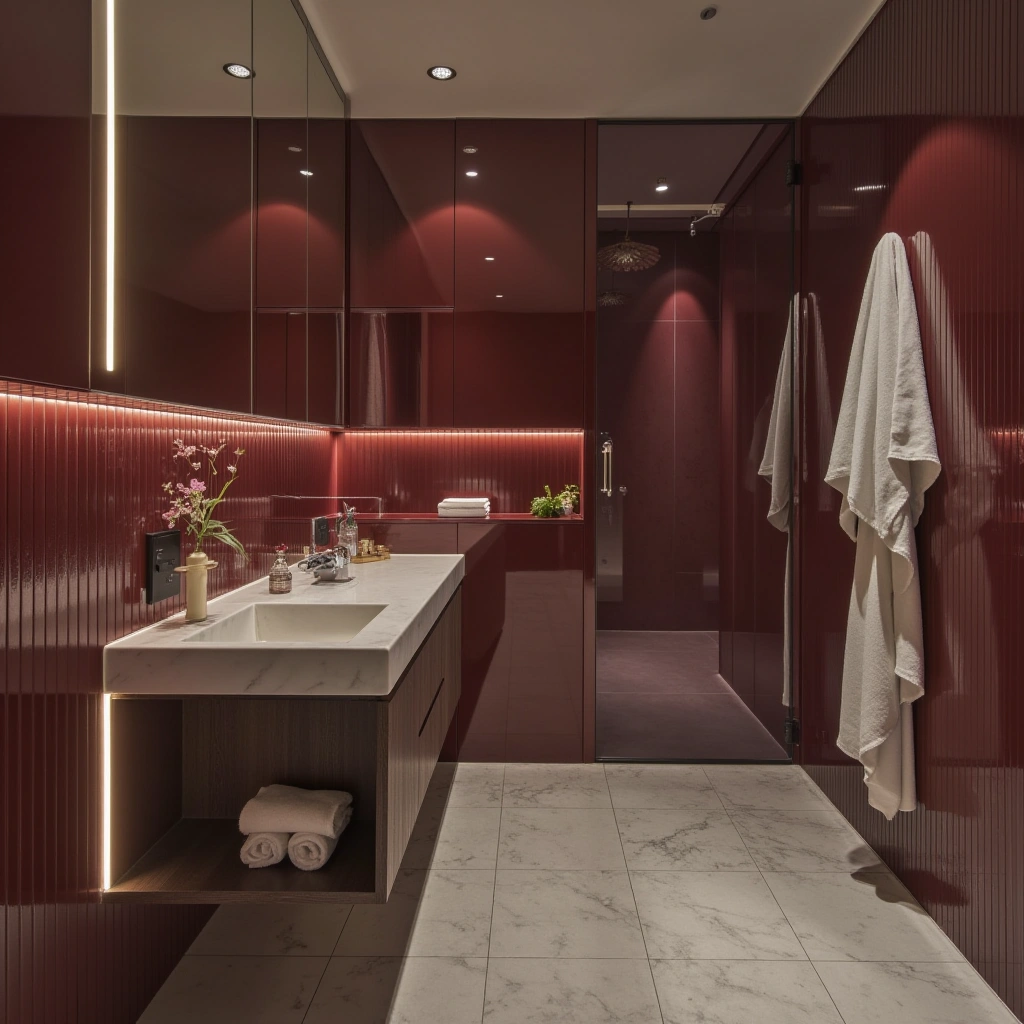 2. Burgundy Tiles and Accents