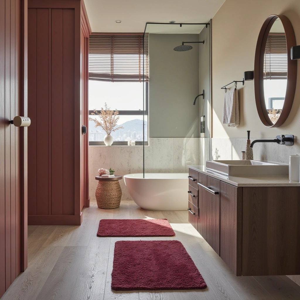 5. Burgundy Bath Mat and Rug