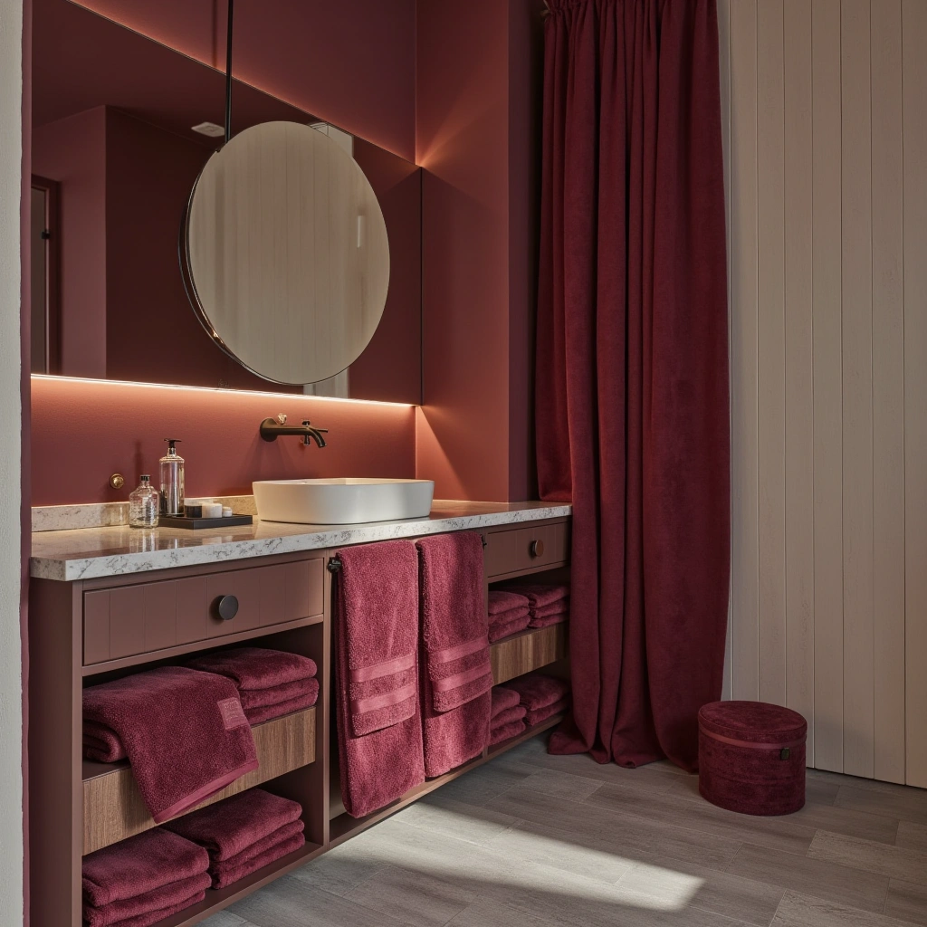 6. Burgundy Towels and Robes