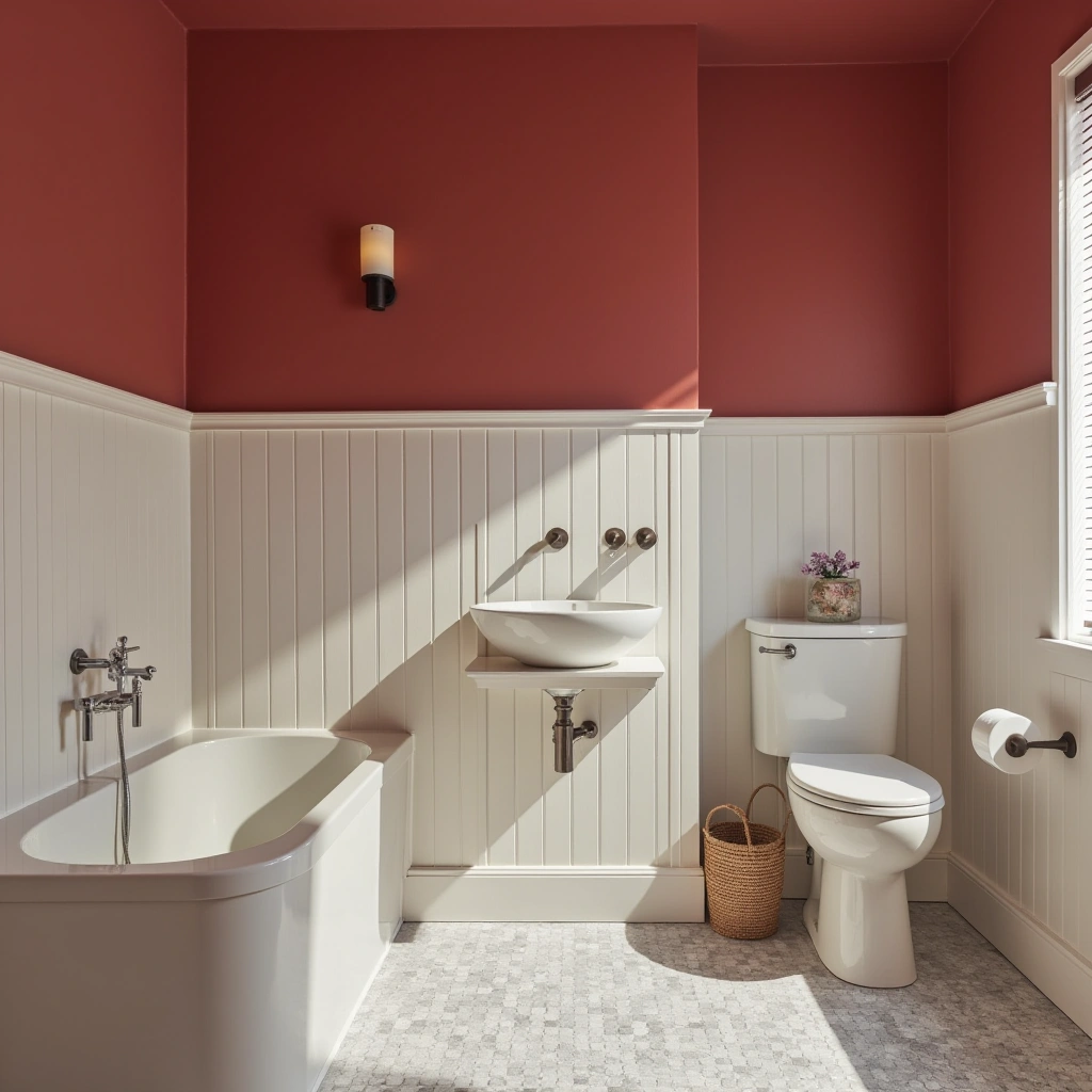 Red and White Bathroom