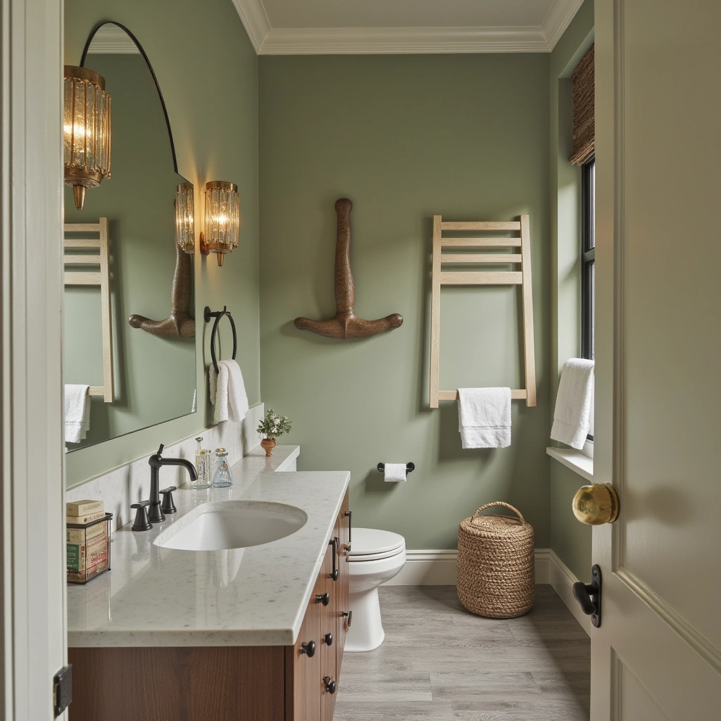 8. Coastal Olive Green Bathroom with Nautical Accents