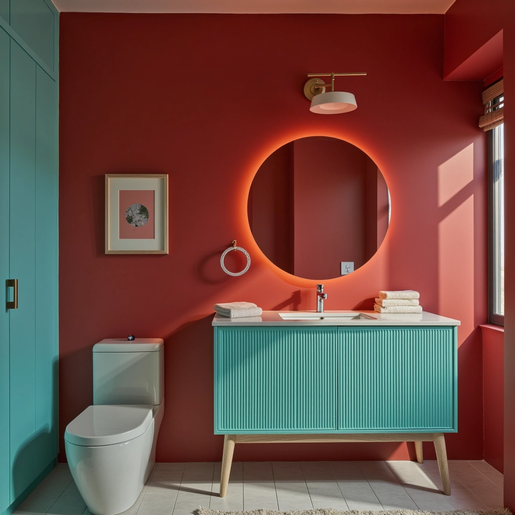 Red and Turquoise Bathroom